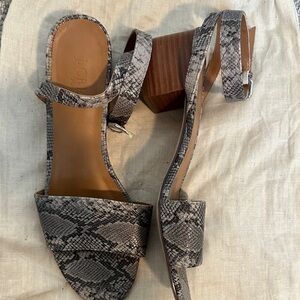 J. Crew Snakeskin Patterned Sandals with Low Tan Heel